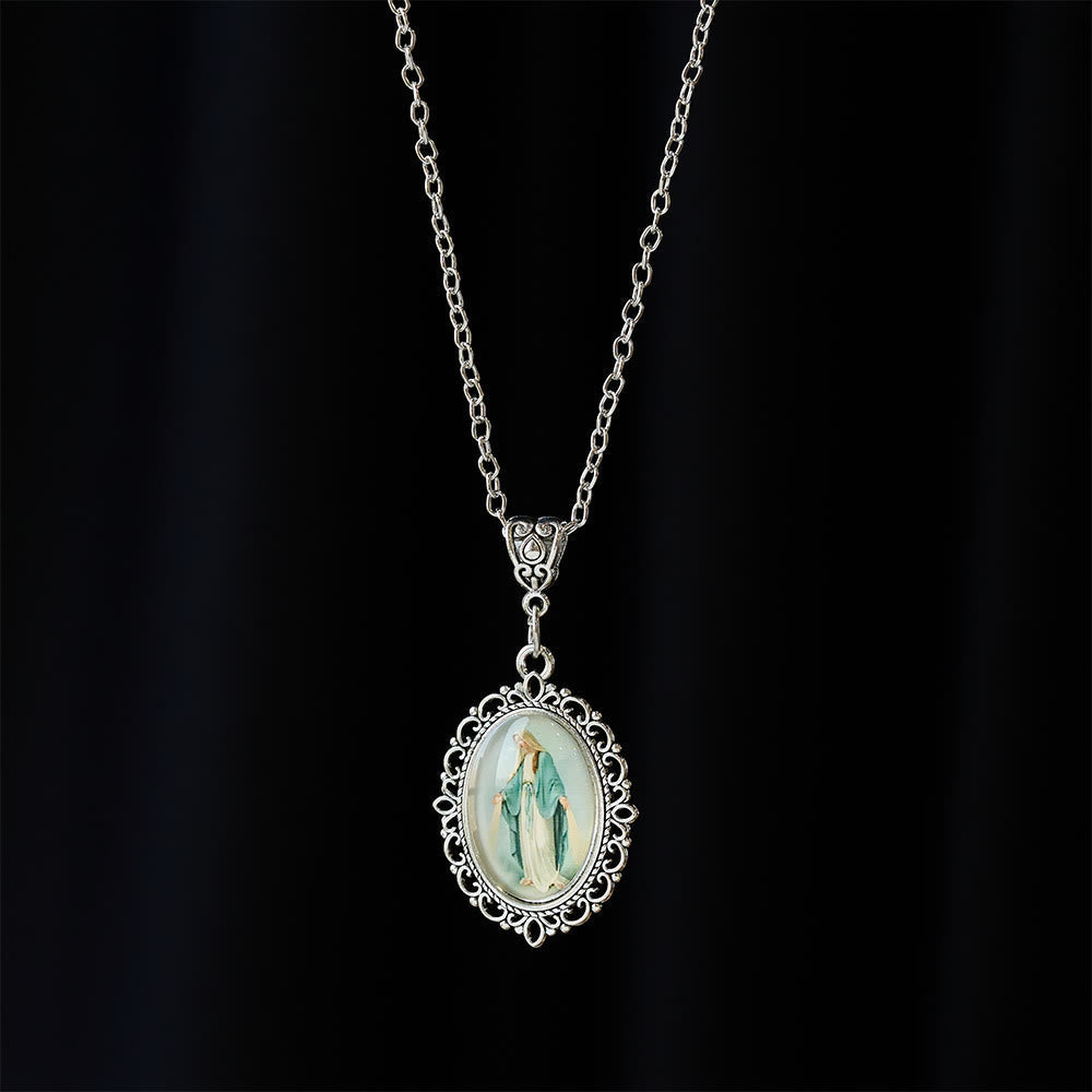 Filigree Frame Our Lady Portrait Necklace