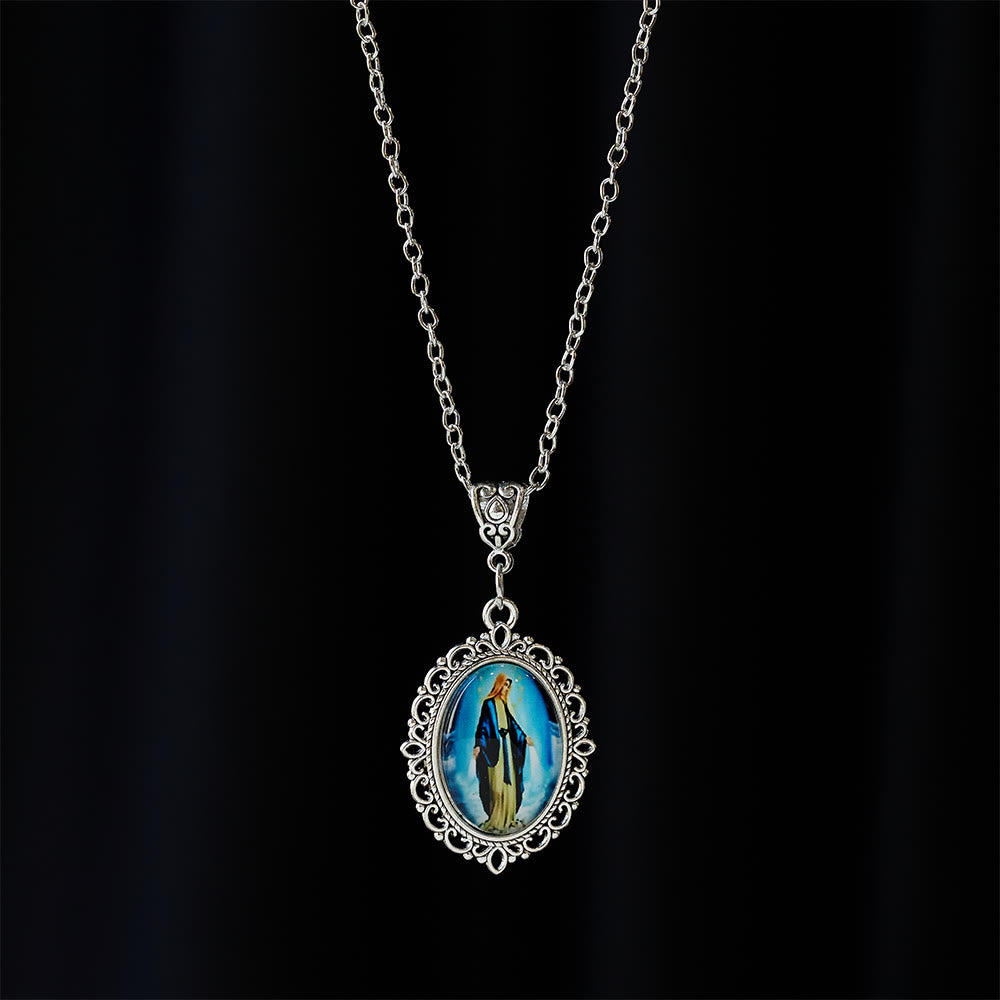 Filigree Frame Our Lady Portrait Necklace