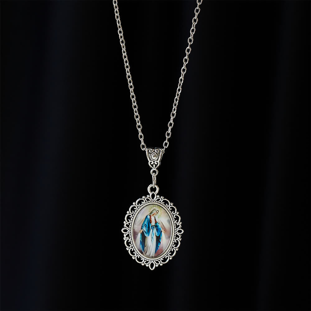 Filigree Frame Our Lady Portrait Necklace