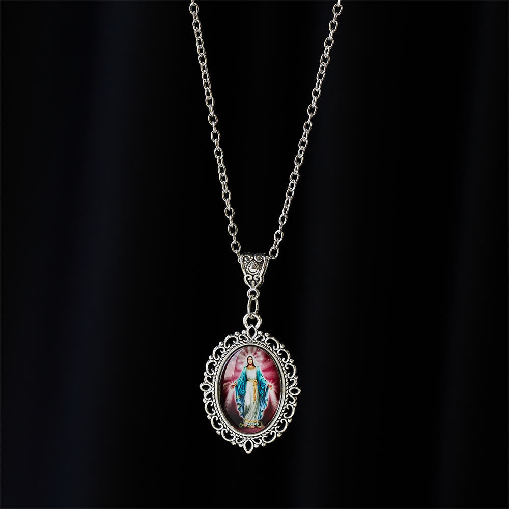 Filigree Frame Our Lady Portrait Necklace