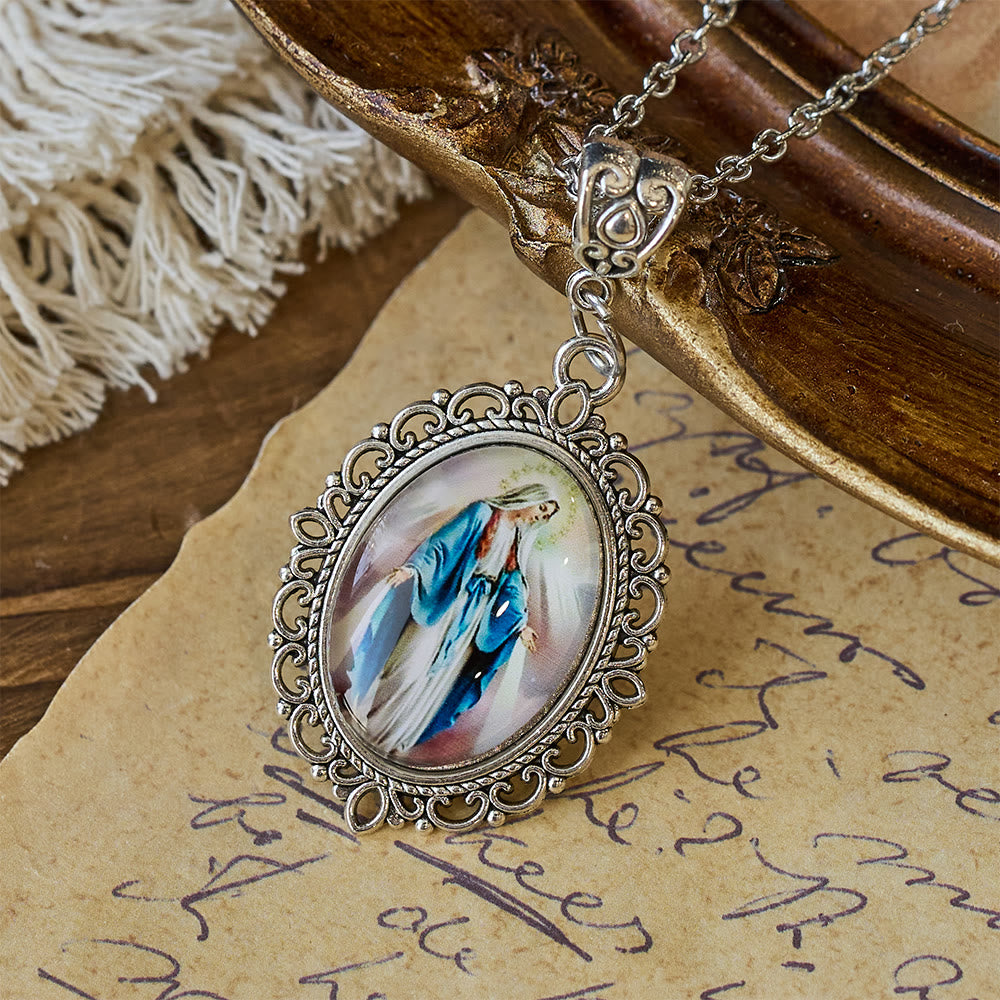 Filigree Frame Our Lady Portrait Necklace