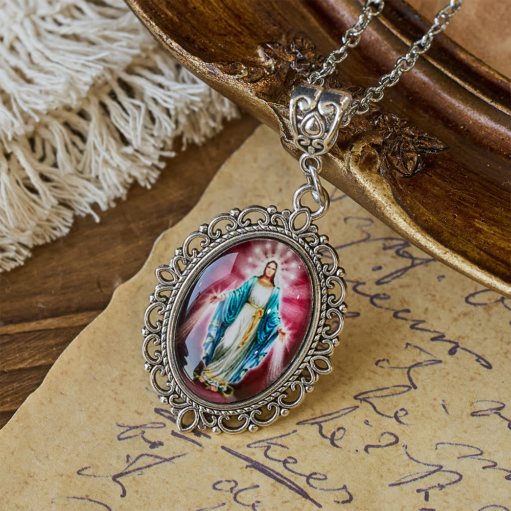 Filigree Frame Our Lady Portrait Necklace