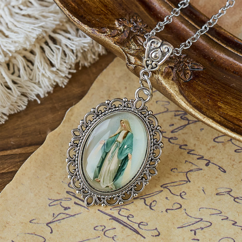 Filigree Frame Our Lady Portrait Necklace