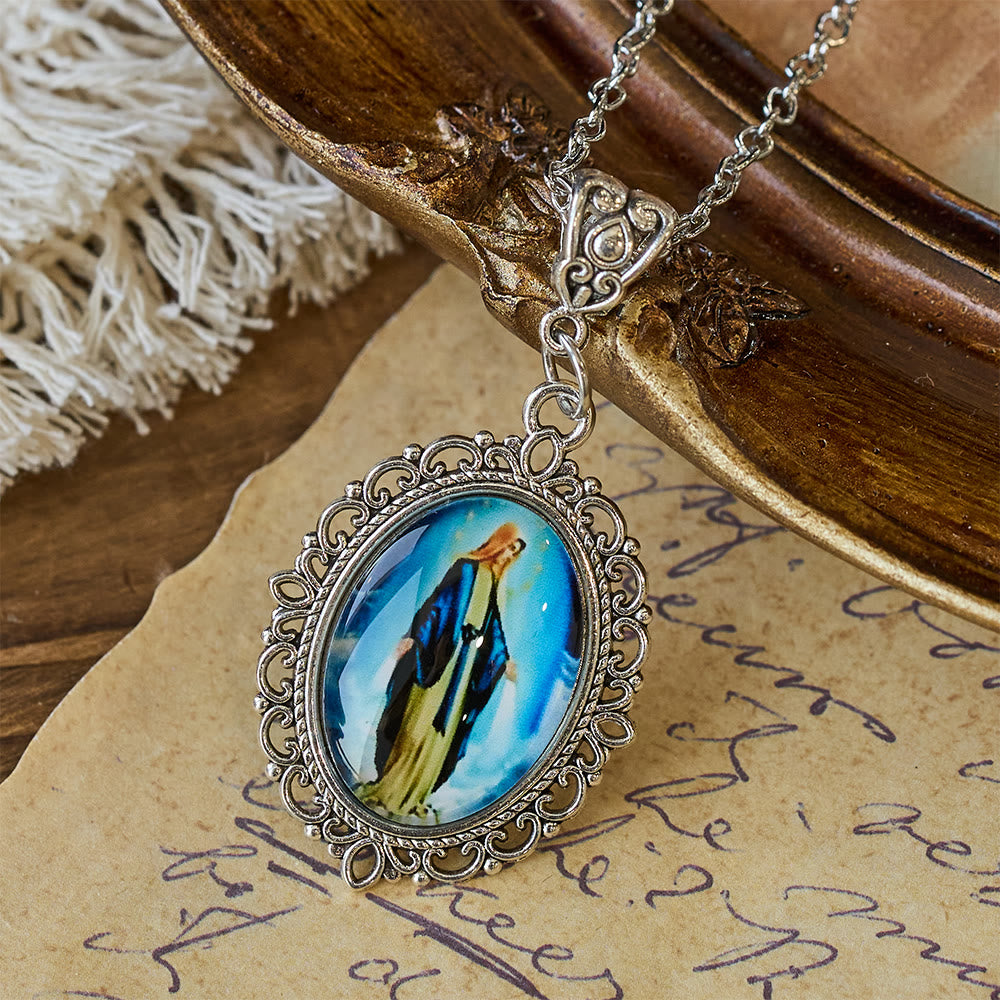 Filigree Frame Our Lady Portrait Necklace