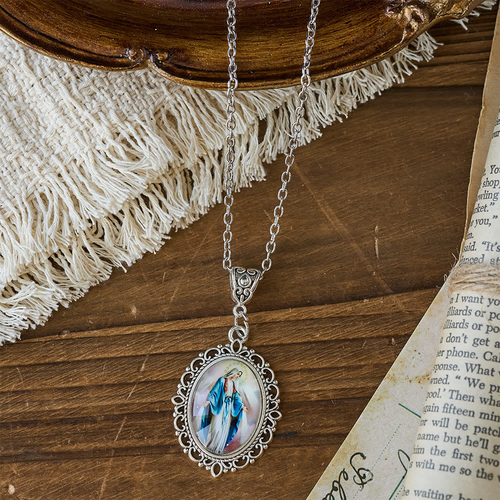 Filigree Frame Our Lady Portrait Necklace