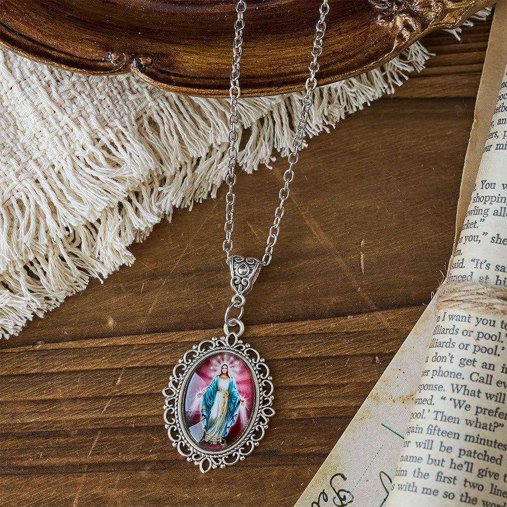 Filigree Frame Our Lady Portrait Necklace