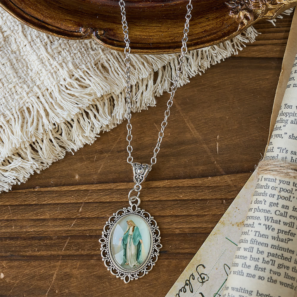 Filigree Frame Our Lady Portrait Necklace