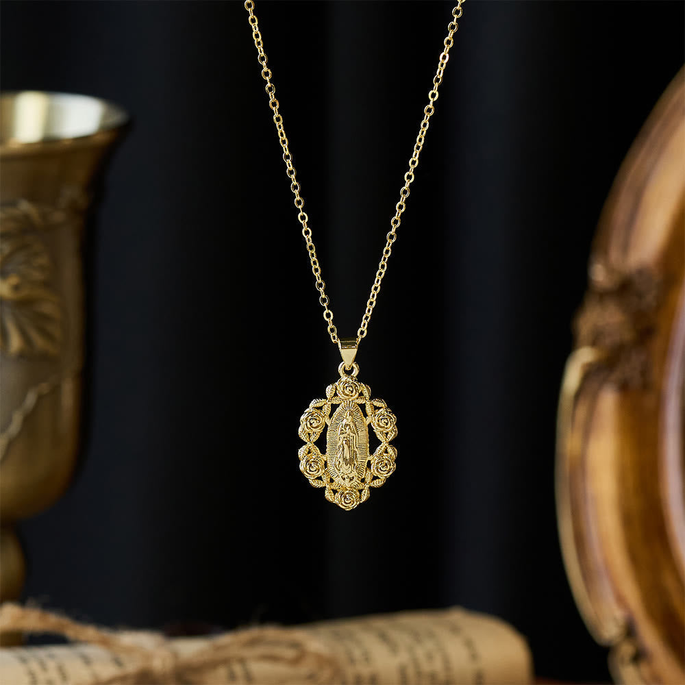 Rose-Wreathed Our Lady Pendant Necklace