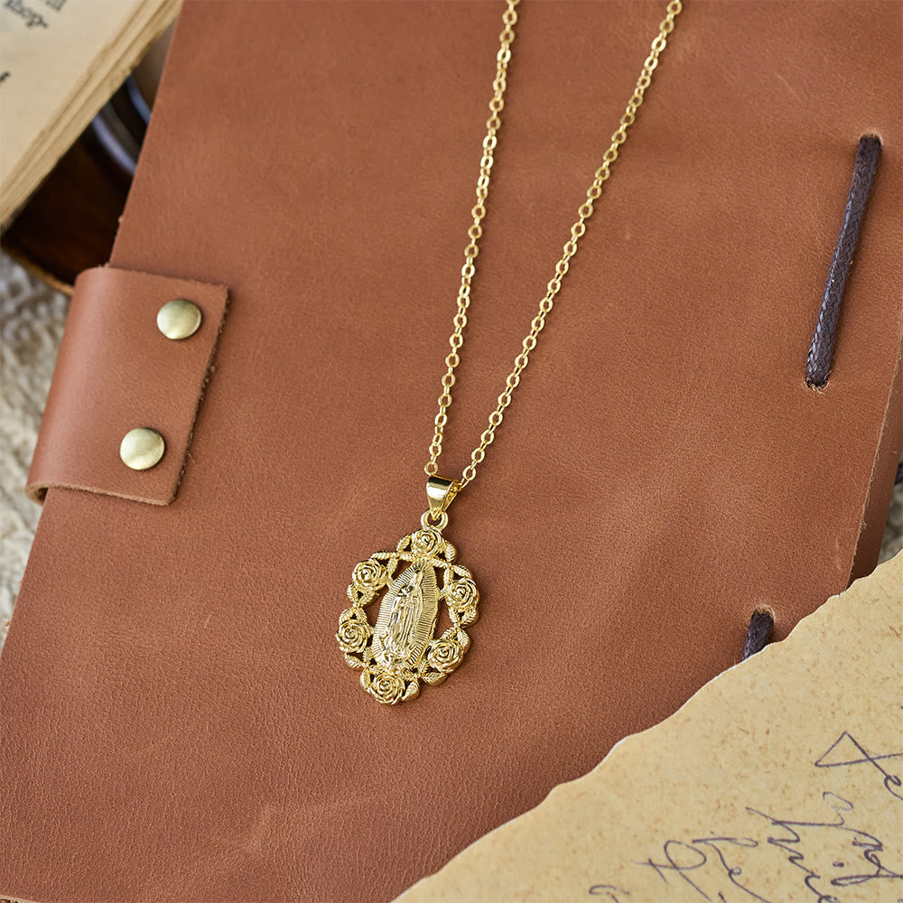 Rose-Wreathed Our Lady Pendant Necklace