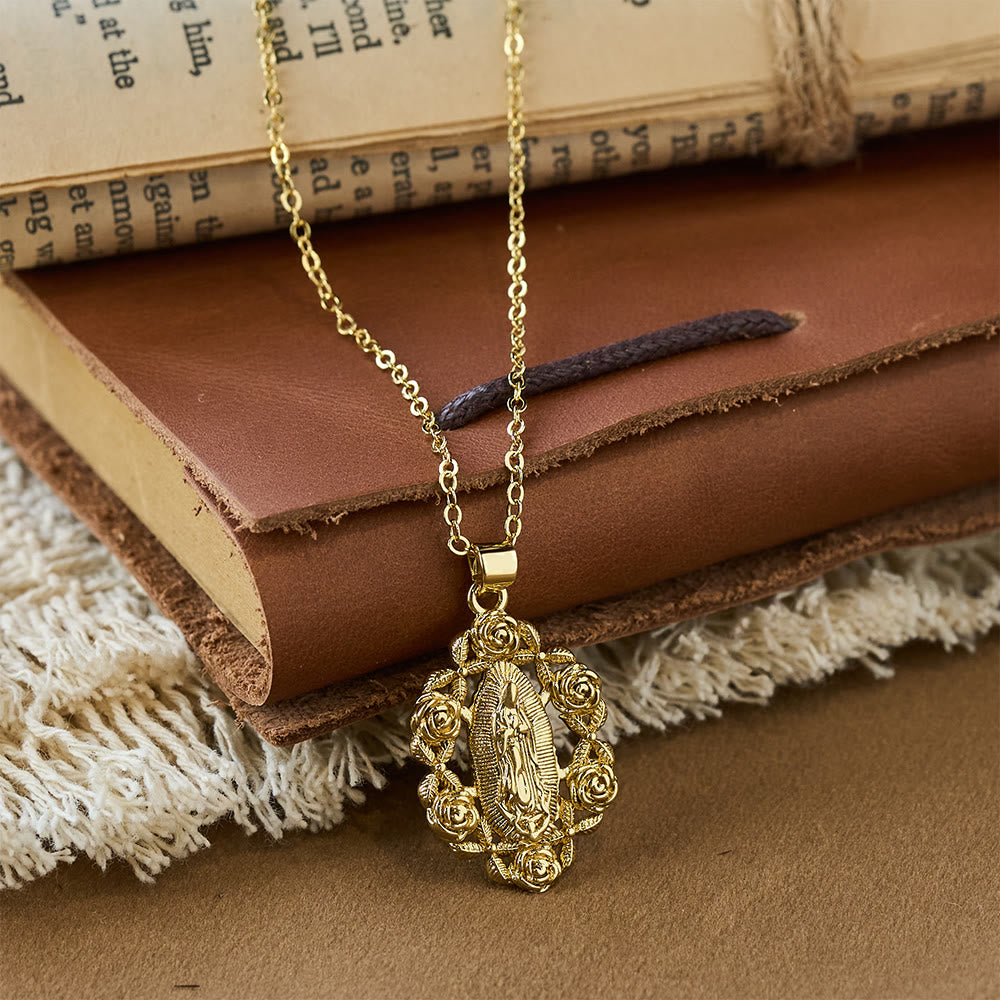 Rose-Wreathed Our Lady Pendant Necklace