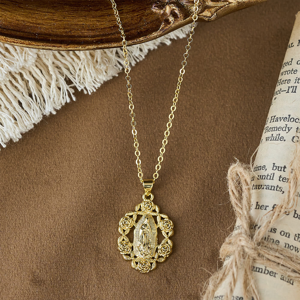 Rose-Wreathed Our Lady Pendant Necklace