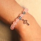 Dual-Tone Cross Charm Bead Bracelet Set