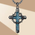 Thorn-Wrapped Inlaid Cross Pendant Necklace