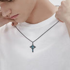 Thorn-Wrapped Inlaid Cross Pendant Necklace