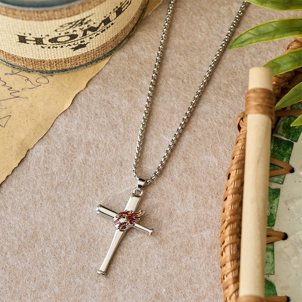 Philippians 4:13 Baseball Cross Necklace with Flame Detail