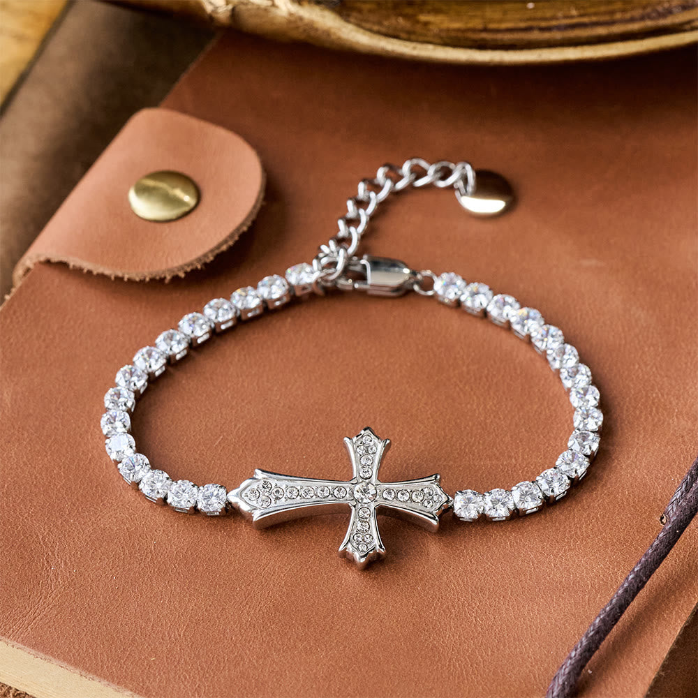 2-Color Elegant Zircon-Encrusted Cross Bracelet