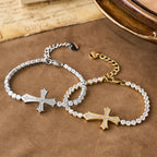 2-Color Elegant Zircon-Encrusted Cross Bracelet