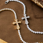 2-Color Elegant Zircon-Encrusted Cross Bracelet