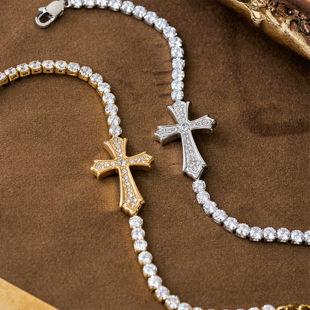2-Color Elegant Zircon-Encrusted Cross Bracelet