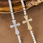 2-Color Elegant Zircon-Encrusted Cross Bracelet