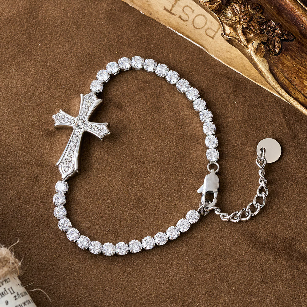 2-Color Elegant Zircon-Encrusted Cross Bracelet