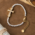 2-Color Elegant Zircon-Encrusted Cross Bracelet
