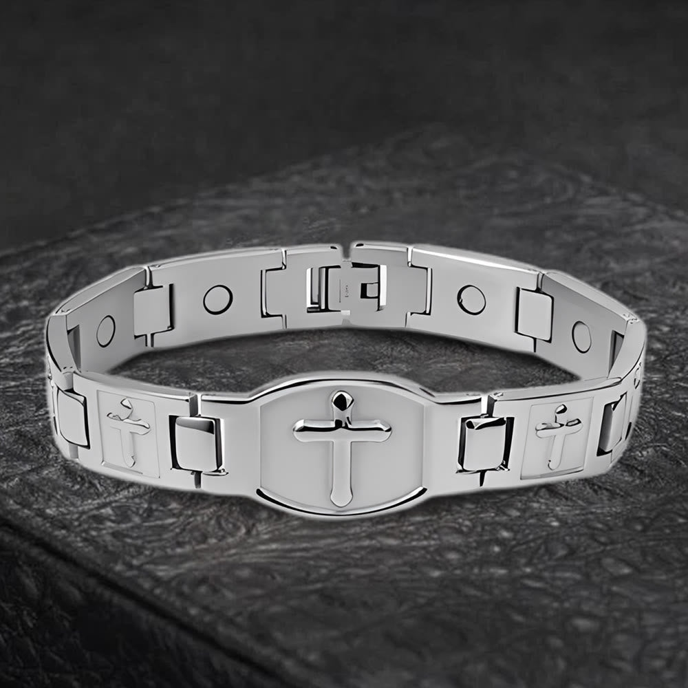 Link Chain Cross Engraved Bracelet