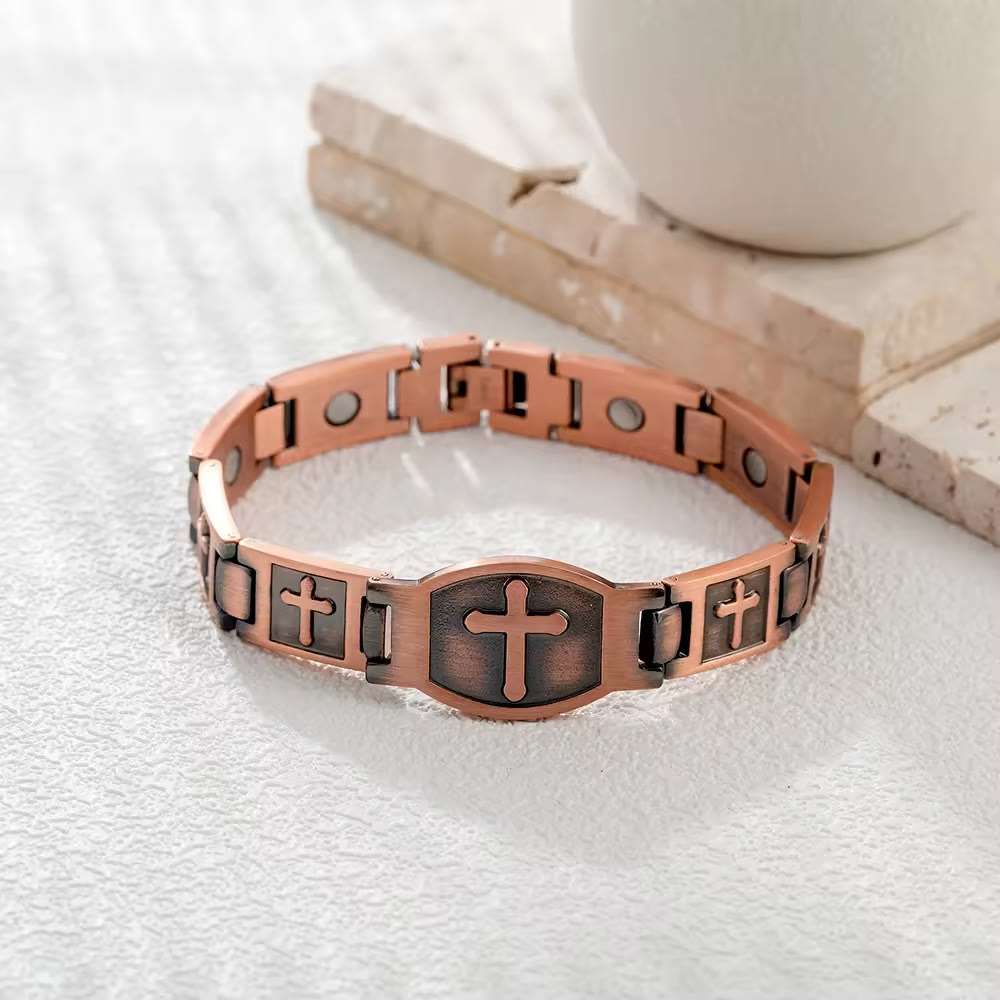 Link Chain Cross Engraved Bracelet