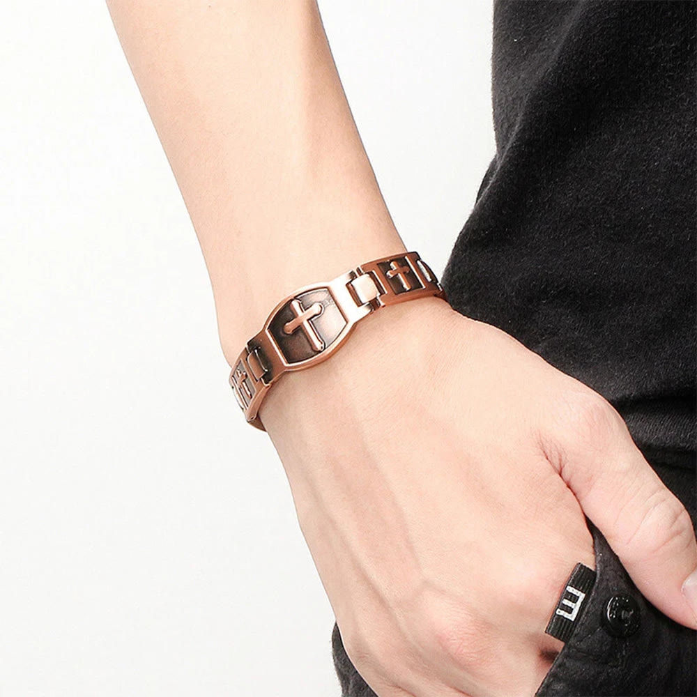 Link Chain Cross Engraved Bracelet