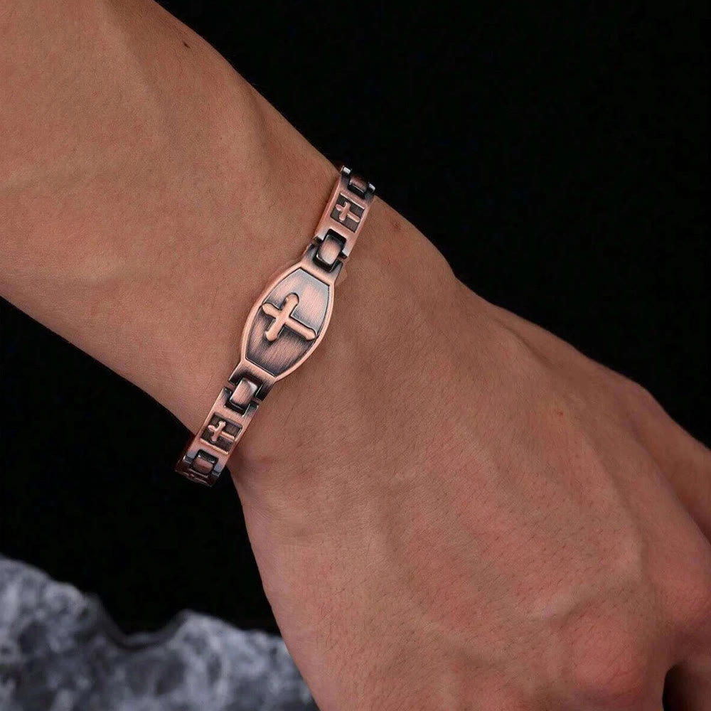 Link Chain Cross Engraved Bracelet