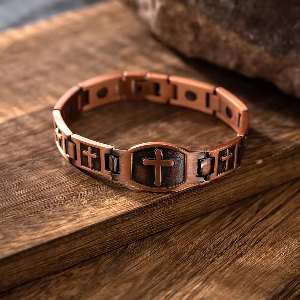Link Chain Cross Engraved Bracelet