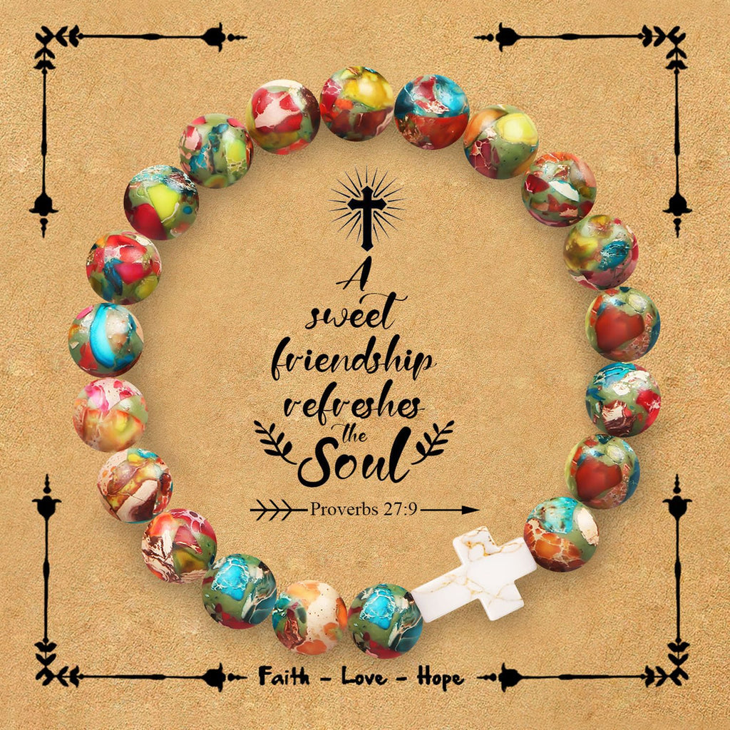 Natural Stone Cross Bracelet with Proverbs 27:9 Card