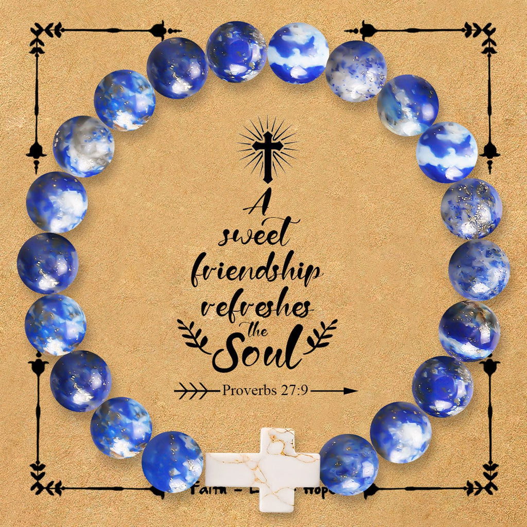 Natural Stone Cross Bracelet with Proverbs 27:9 Card
