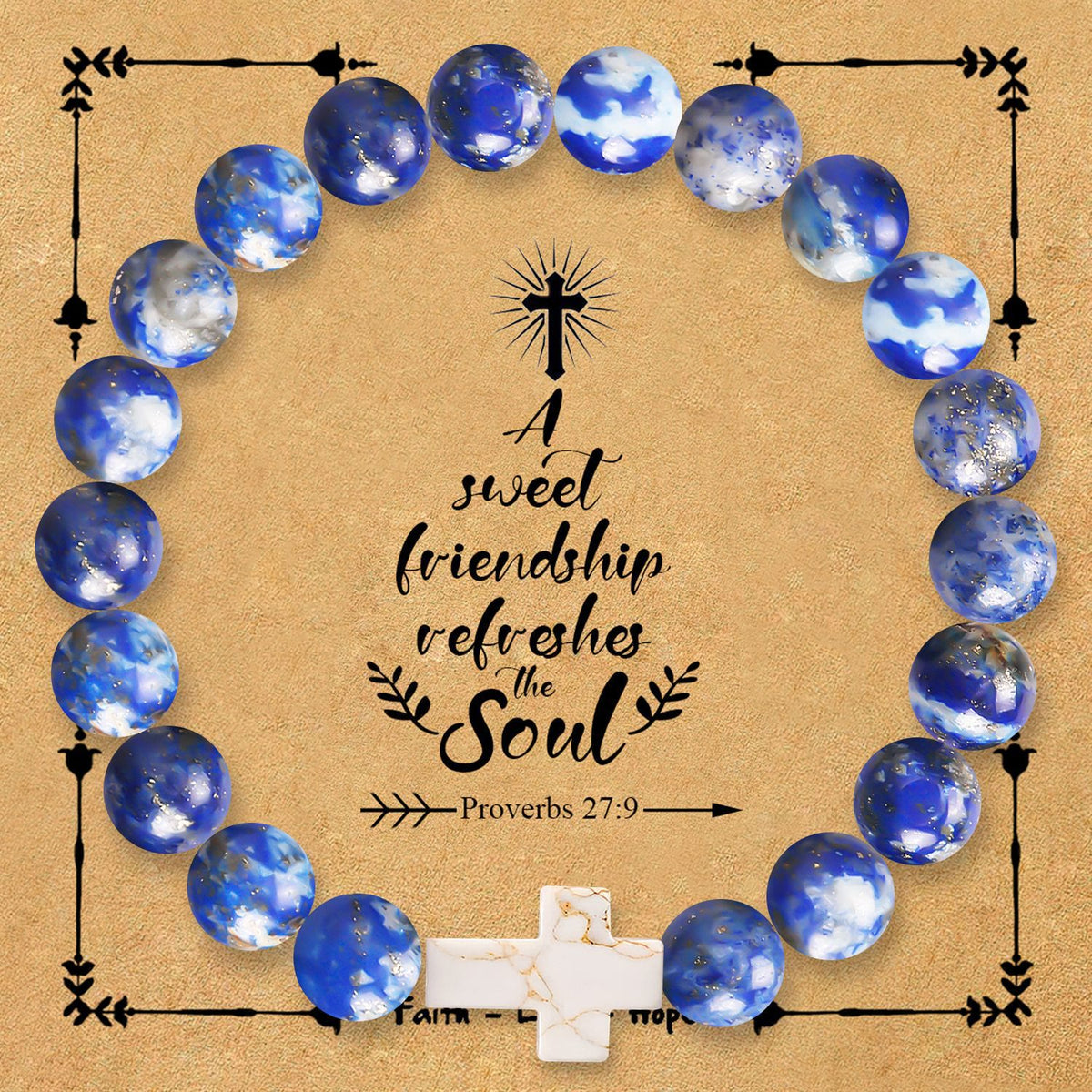 Natural Stone Cross Bracelet with Proverbs 27:9 Card