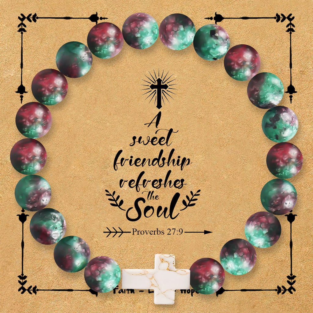 Natural Stone Cross Bracelet with Proverbs 27:9 Card