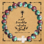 Natural Stone Cross Bracelet with Proverbs 27:9 Card