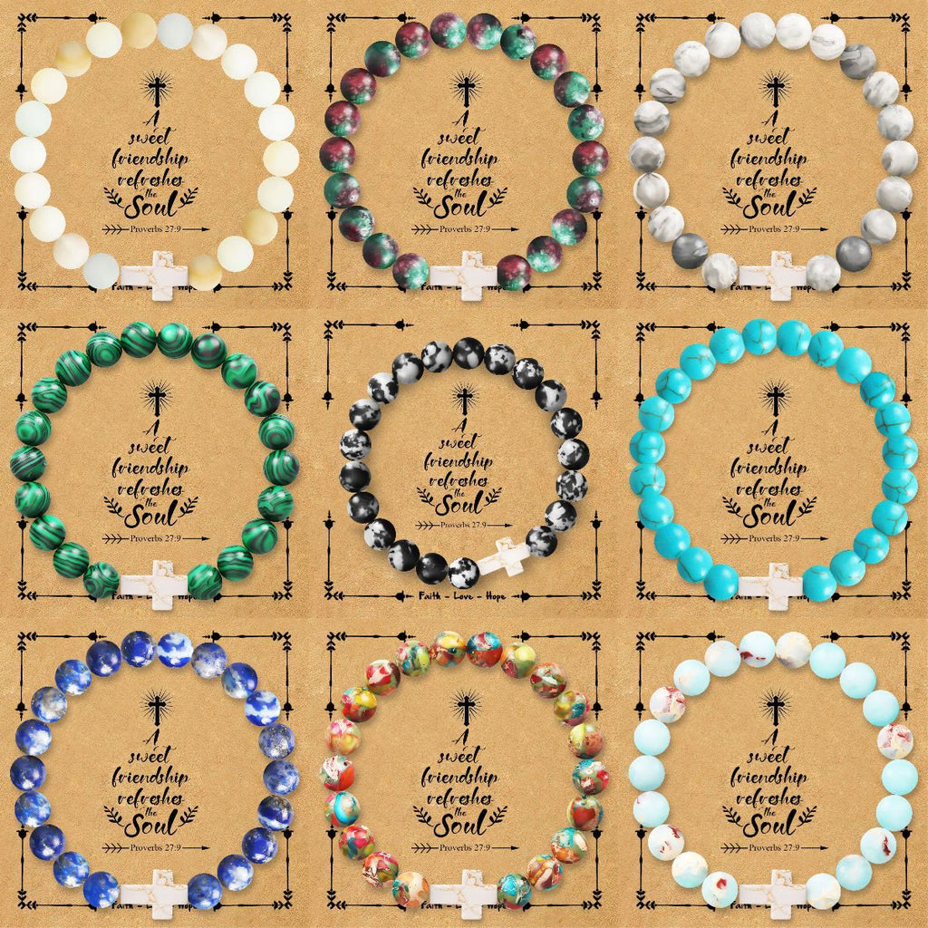 Natural Stone Cross Bracelet with Proverbs 27:9 Card