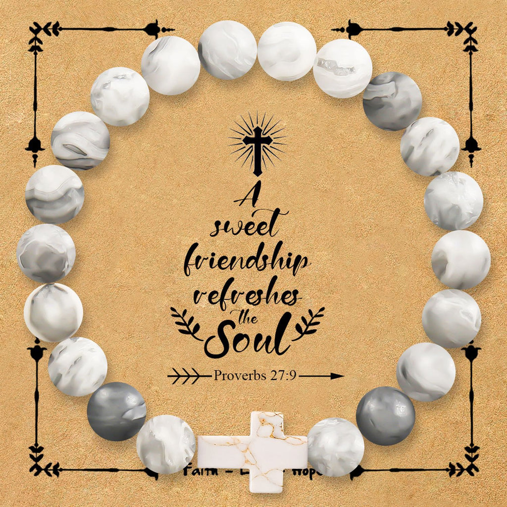 Natural Stone Cross Bracelet with Proverbs 27:9 Card