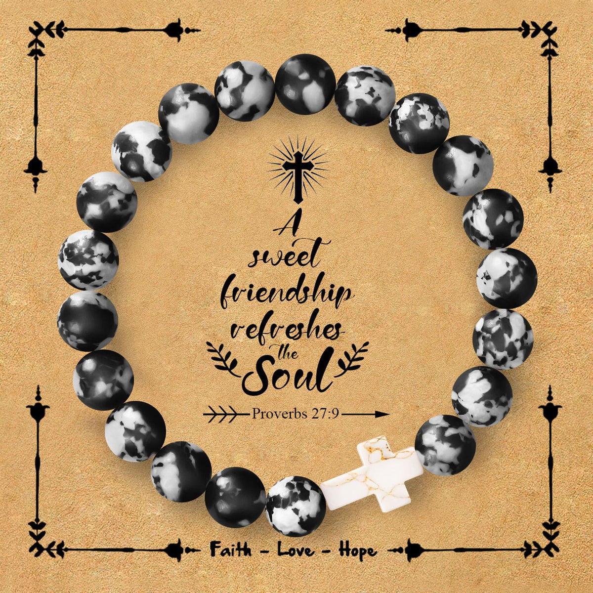 Natural Stone Cross Bracelet with Proverbs 27:9 Card