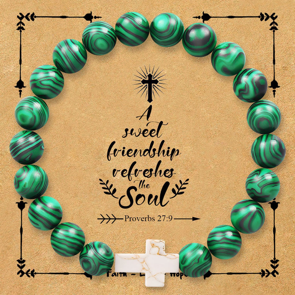 Natural Stone Cross Bracelet with Proverbs 27:9 Card
