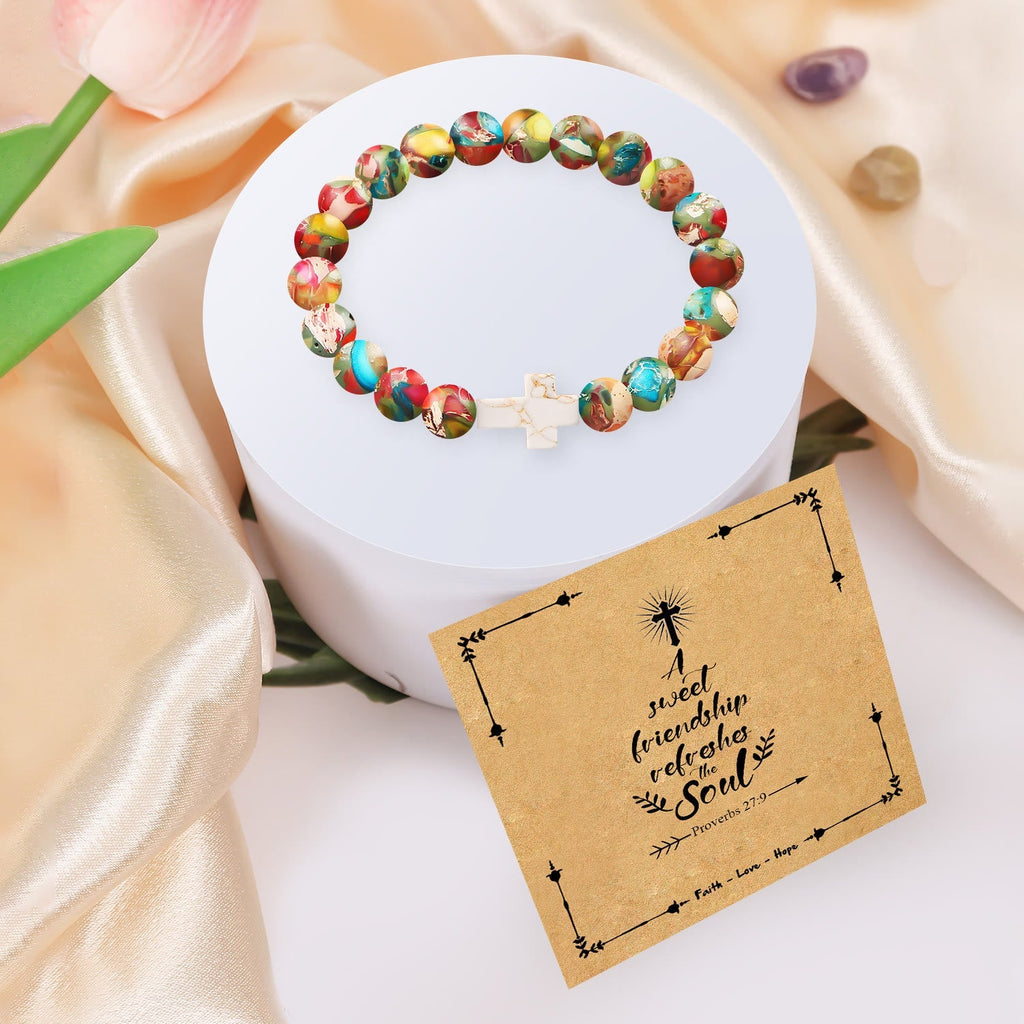 Natural Stone Cross Bracelet with Proverbs 27:9 Card
