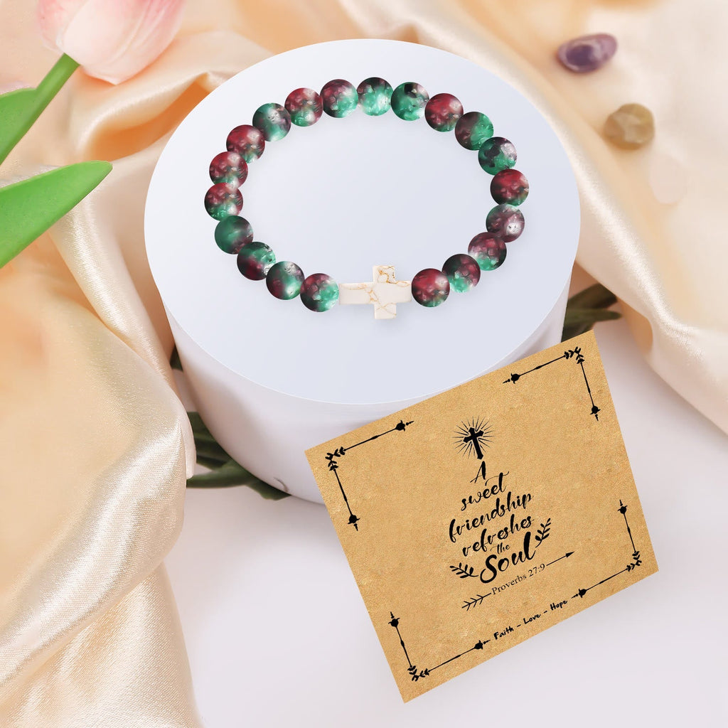 Natural Stone Cross Bracelet with Proverbs 27:9 Card
