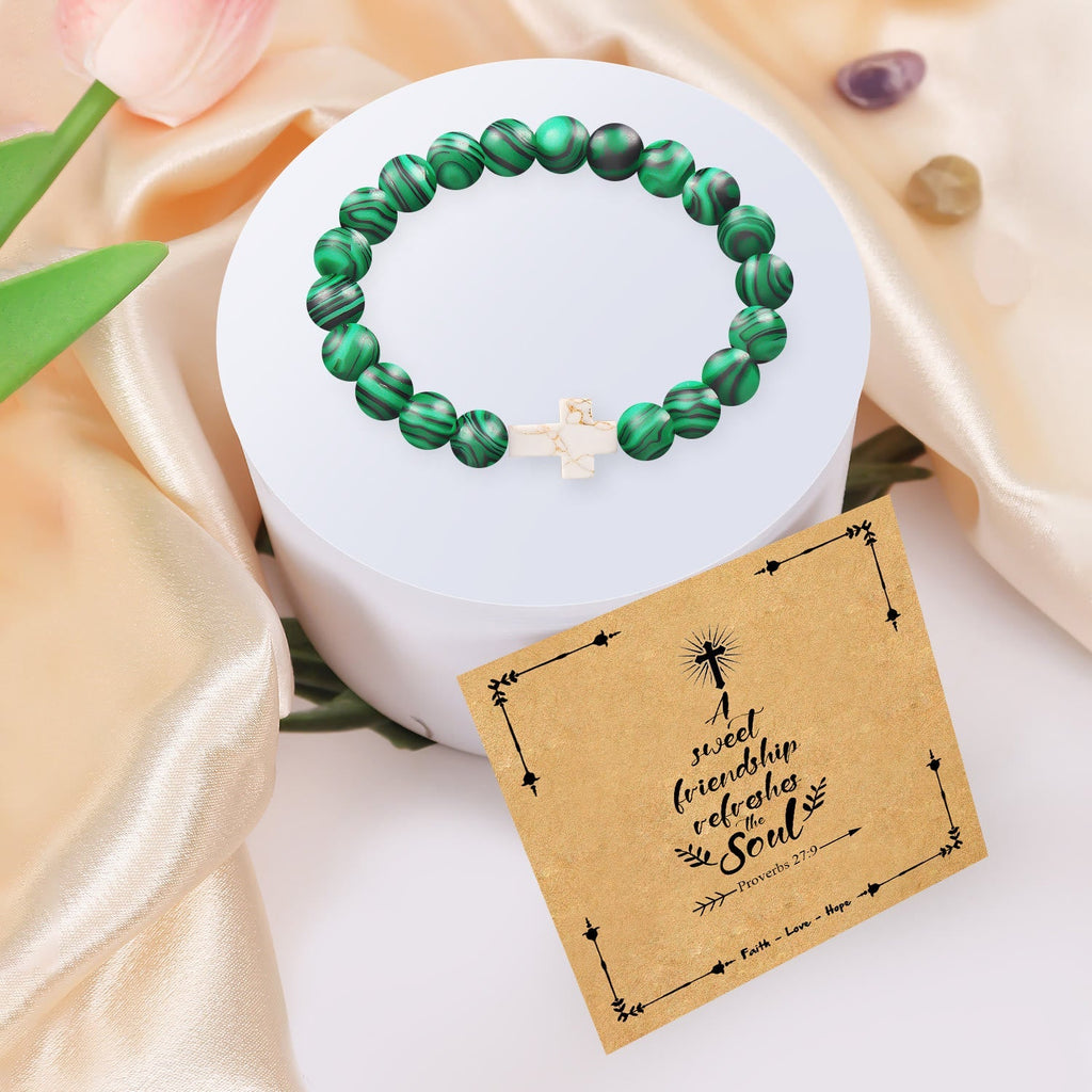 Natural Stone Cross Bracelet with Proverbs 27:9 Card