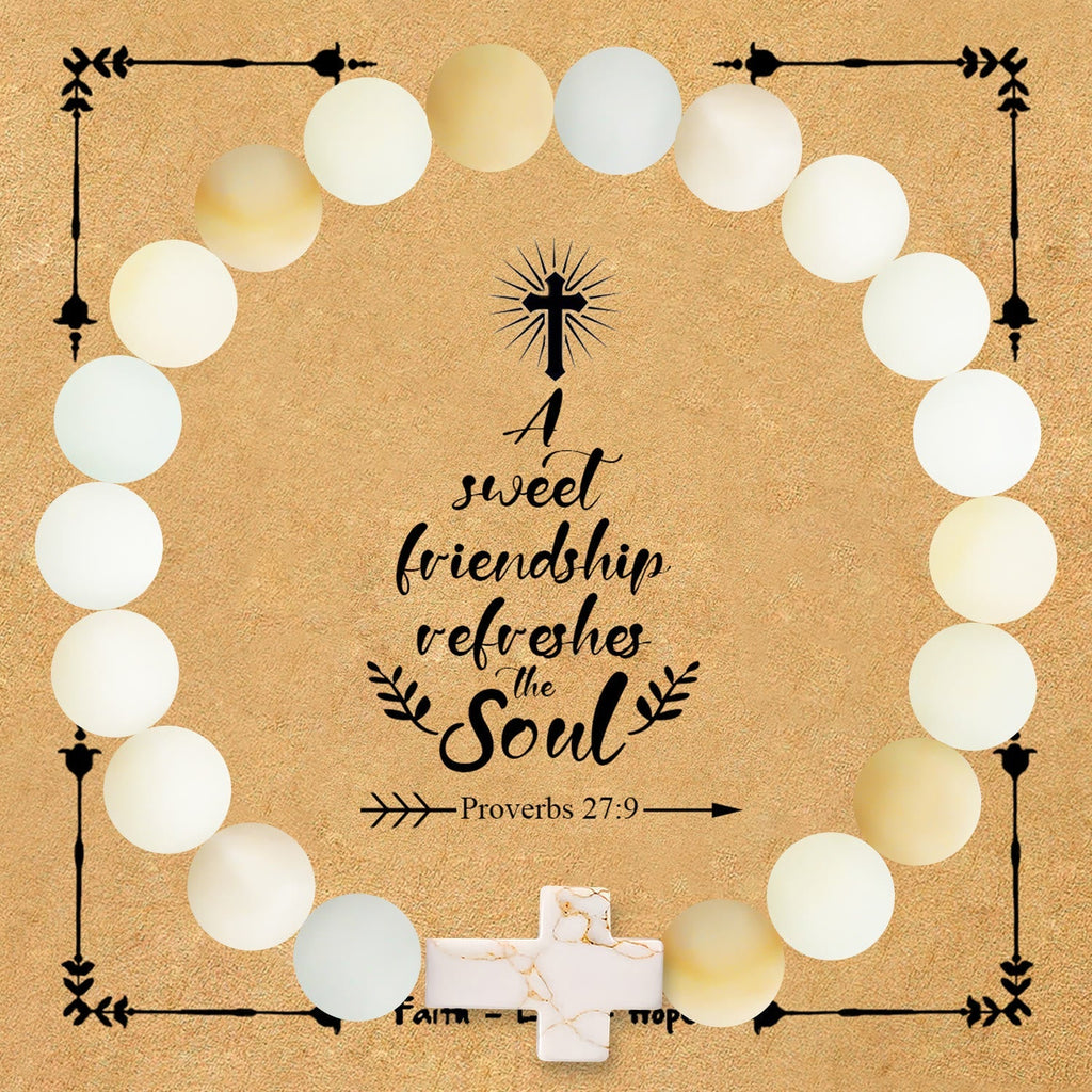Natural Stone Cross Bracelet with Proverbs 27:9 Card