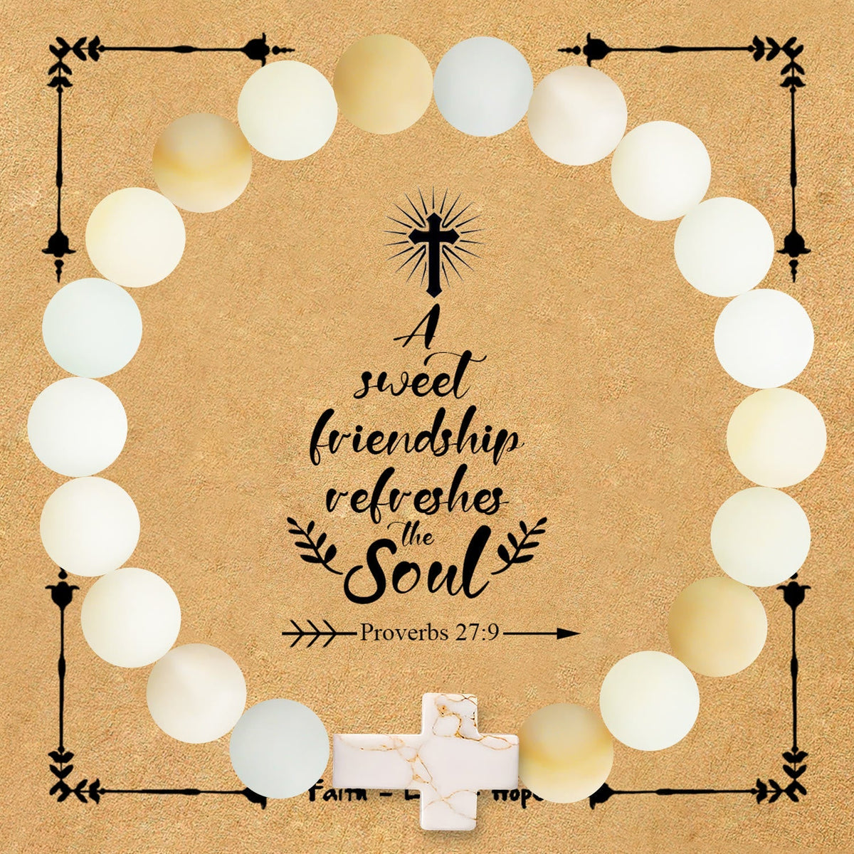 Natural Stone Cross Bracelet with Proverbs 27:9 Card