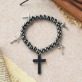 Hematite Bead Cross Bracelet with Mini Crucifix Charms