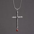 Sword Cross Necklace with Red Zircon Drop