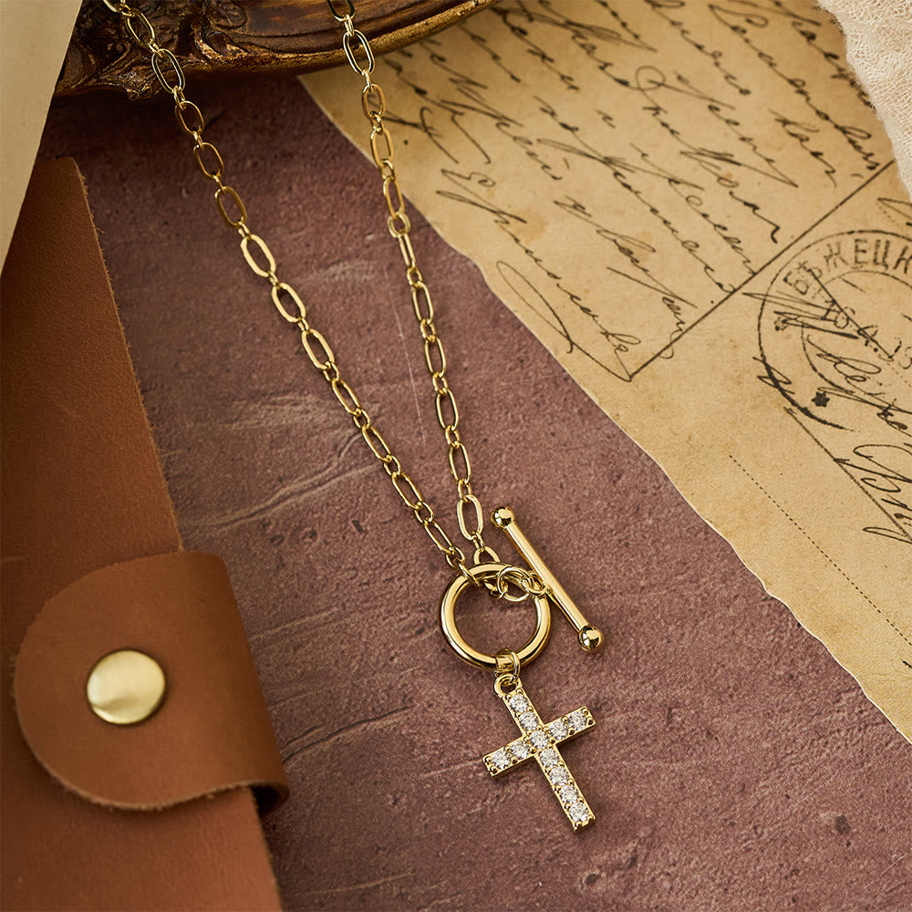 Pavé Zircon Toggle Cross Necklace