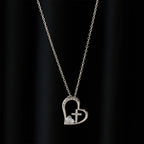 I Am a Child of God Heart Cross Necklace with Zircon Accents