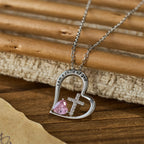 I Am a Child of God Heart Cross Necklace with Zircon Accents